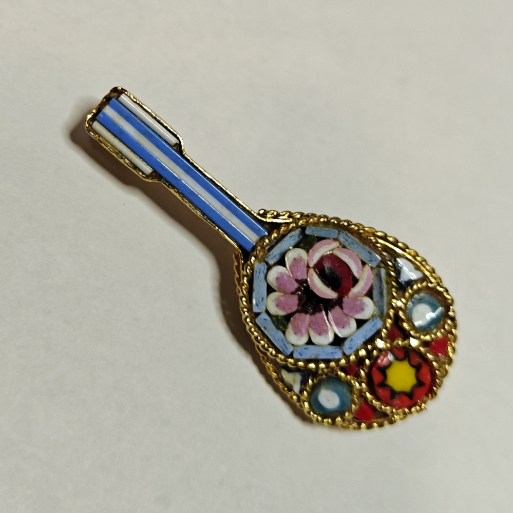Vintage Italian Mosaic Guitar Mandolin Pin Brooch